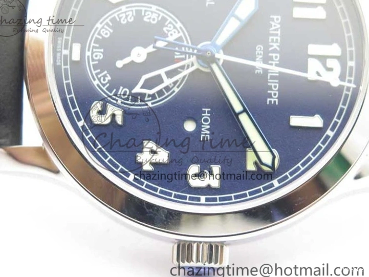 MIROTIME 0122 Practical Calatrava 5524 Pilot Travel Time SS GRF Blue Dial on Black Leather Strap A324 V 7107